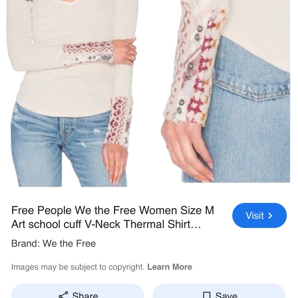Large Free people art school fancy cuff thermal - Picture 2 of 8